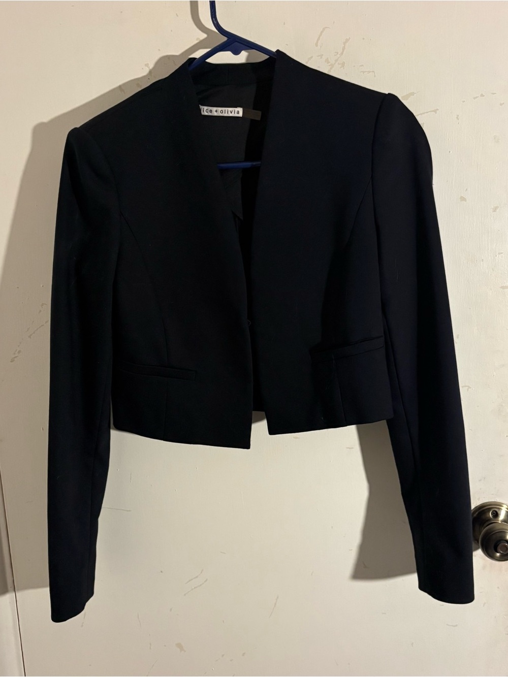 Alice + Olivia Black Cropped Collarless Blazer